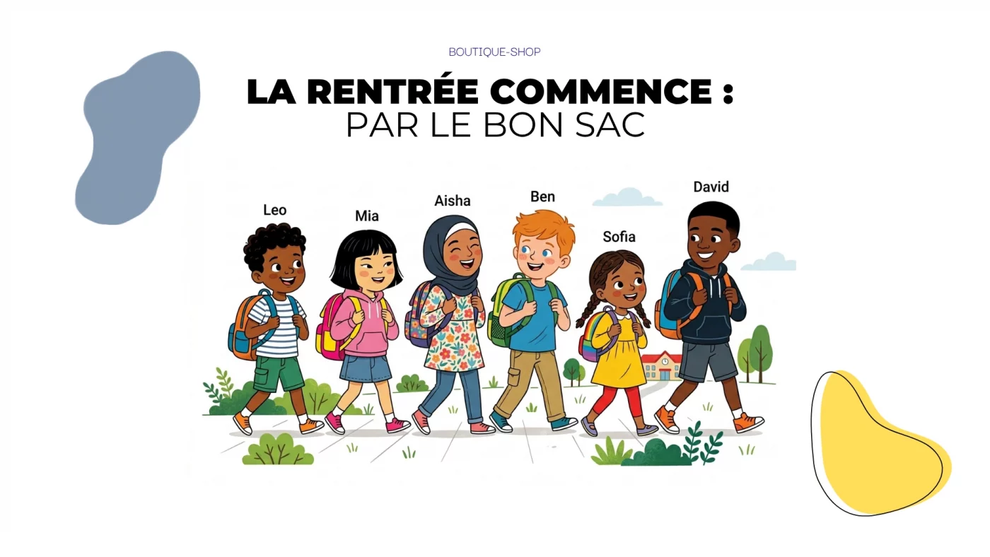 Enfants avec sacs à dos personnalisés partant à l'école — illustration rentrée des classes