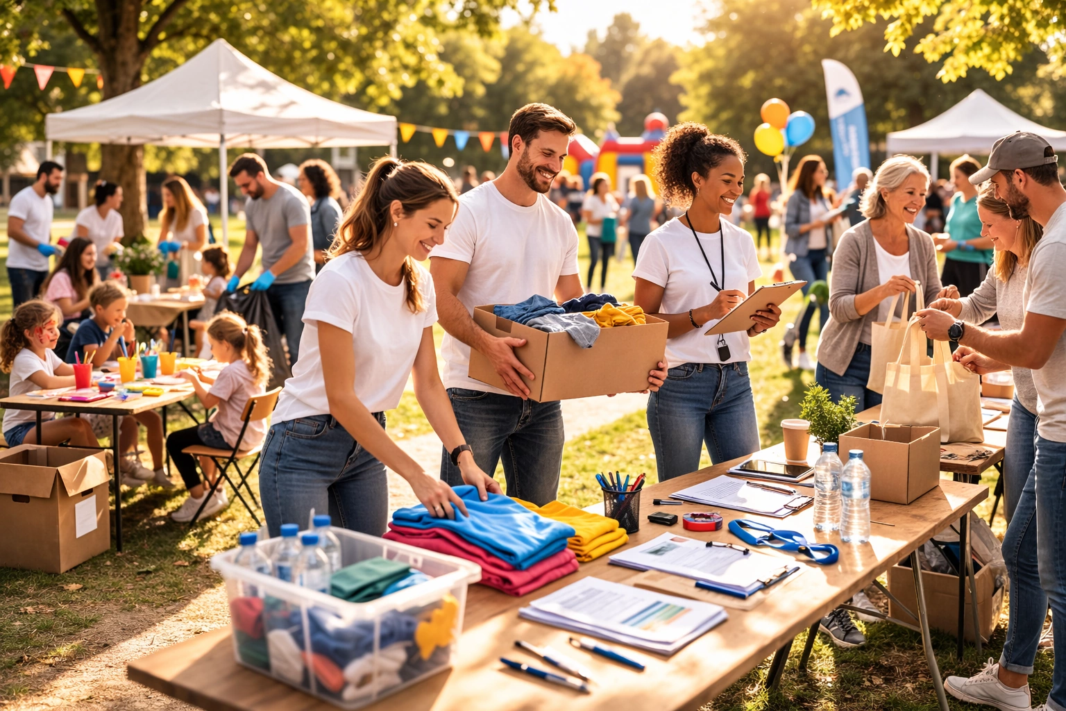 Bénévoles d’une association organisant un événement solidaire en plein air à Lyon