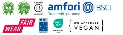 Labels BA001 : OCS, B Corp, amfori BSCI, Fair Wear, REACH, Oeko-Tex, PETA Vegan